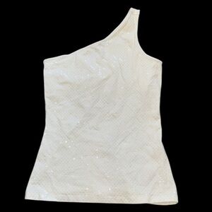 Express White One Shoulder Sequin Dot Tank Top Size Small